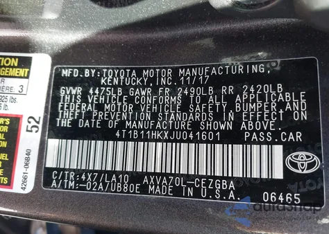 2018 Toyota Camry Xle z USA, uszkodzony, nr VIN 4T1B11HKXJU041601